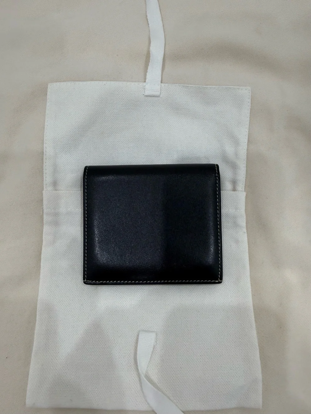 Jil Sander Black Leather Compact trifold Wallet with Logo Pouch
